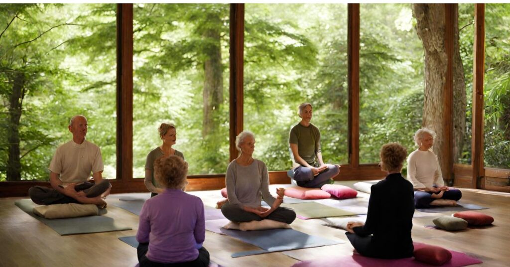 Group of People at Meditation Retreat